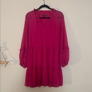 Dark Pink Sheer Long Sleeve Dress